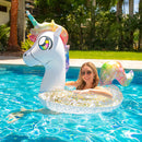 Boia Inflável Unicórnio Arco-Íris com Glitter